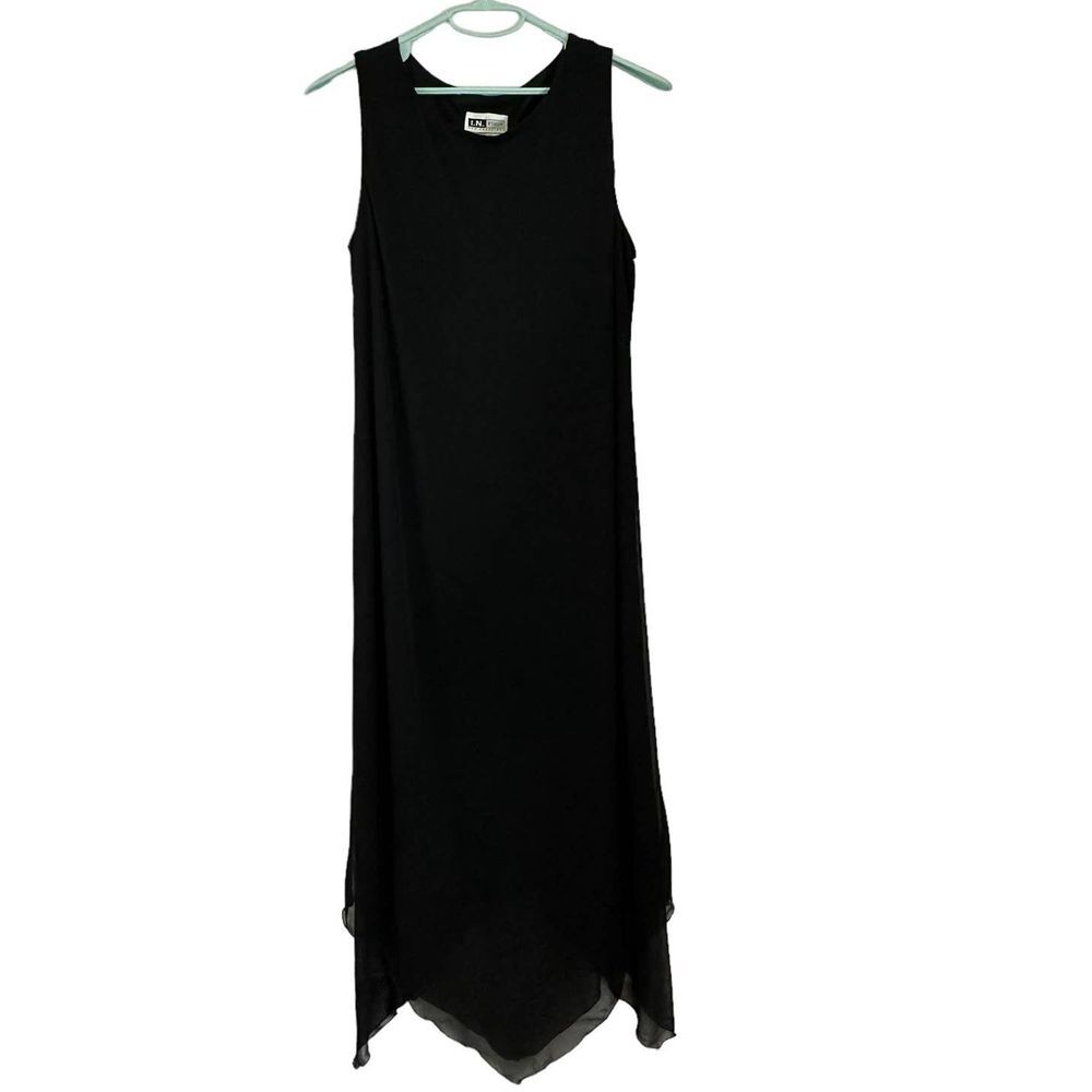I.N. Studio Womens SZ 12 Black Sheath Dress Sheer Pointed Hem Detail Fully Lined